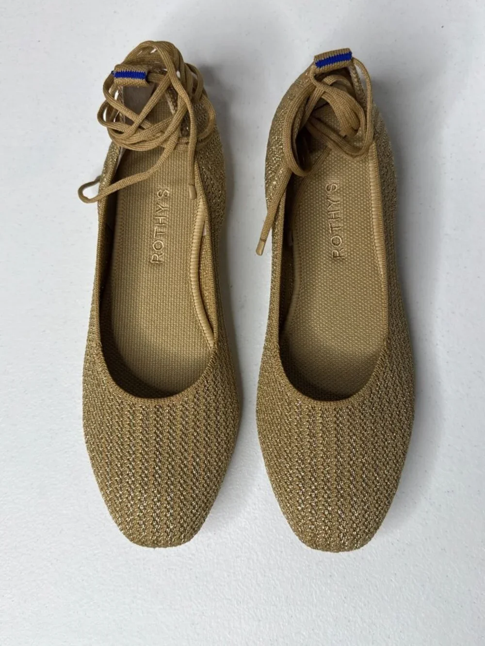 Rothys Gold Metallic Lace Up Ballet Flats Size 9.5